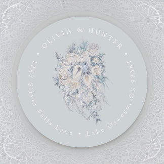 Floral Bouquet Wedding Couple Names Return Address Classic Round Sticker