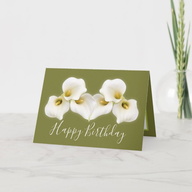 Floral Bouquet White Calla Lilies Floral Birthday Card (Front)