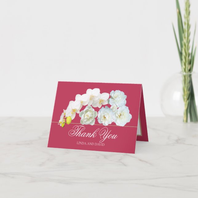 Floral Bouquet White Flowers Wedding Thank You  (Front)