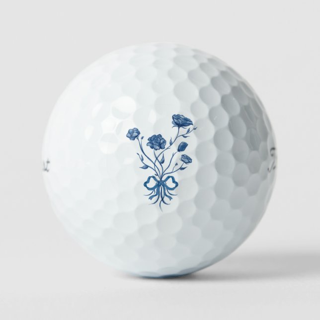 Floral Bouquet With Blue Bow  Golf Balls (Front)