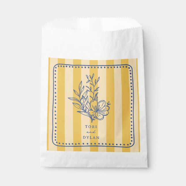 Floral Bouquet Yellow Stripe Wedding Favour Bag (Front)