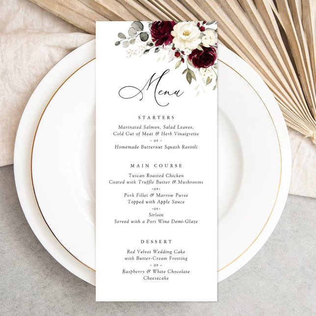 Floral Bourgogne Blanc Vert Or Menu Mariage (Créateur téléchargé)