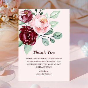 Floral Bourgogne   Carte de remerciements d'annive