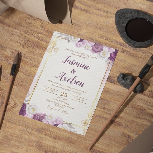 Floral Bourgogne - Faire-part de mariage modifiabl (Floral Burgundy Editable Wedding Invitation)