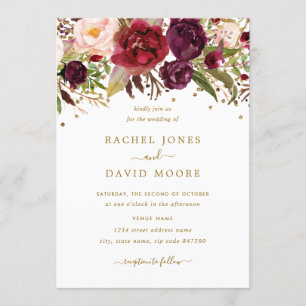 Floral Bourgogne Gold Confetti Faire-part de maria