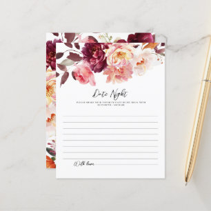Floral Bourgogne Mariage Date Nuit idées Cartes