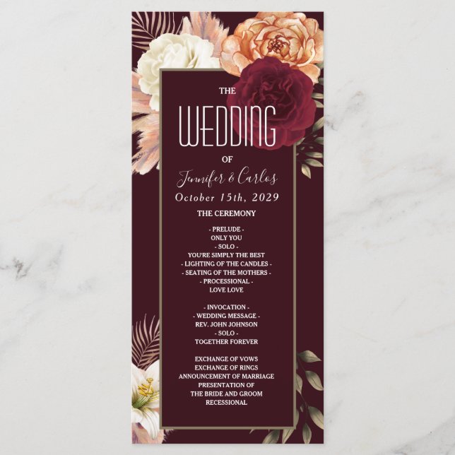Floral Bourgogne Programme de mariage (Devant)