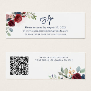 Floral Bourgogne QR Code Script Mariage Carte RSVP