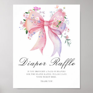 Floral Bow Baby shower - diaper raffle poster