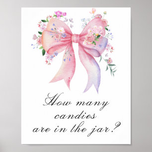 Floral bow baby shower - guess how many candies poster