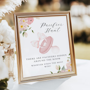 Floral Bow Baby Shower Pacifier Hunt Game Sign