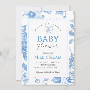 Floral bow boy baby shower invitation