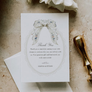 Floral Bow Cottage Baby Shower Thank You Card