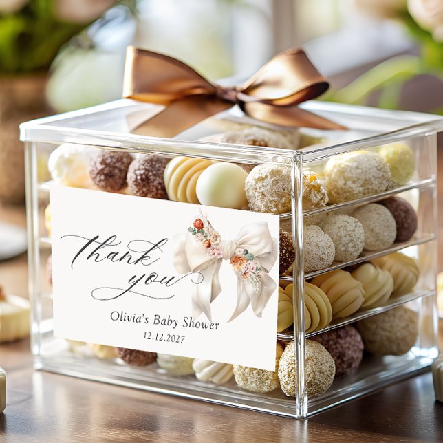 Floral Bow Elegant Baby Shower Thank you Sticker (Creator Uploaded)