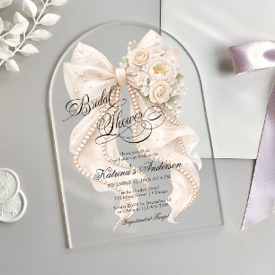 Floral Bow Elegant Bridal Shower Acrylic Invitations