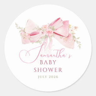 Floral Bow Elegant Flower Girl baby shower  Classic Round Sticker