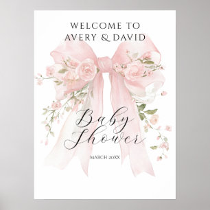 Floral Bow Elegant Flower Girl Baby Shower  Poster