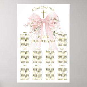 Floral Bow Elegant Flower Girl Baptism Poster