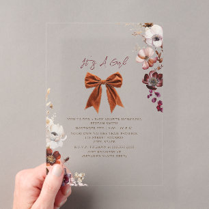 Floral Bow Fall Winter Girl Baby Shower Invitation