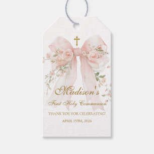 Floral Bow First Holy Communion Favour Tag