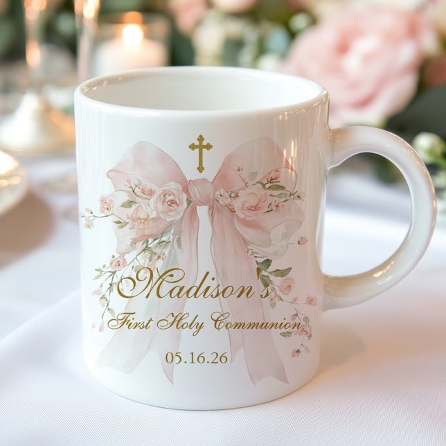 Floral Bow First Holy Communion Religious Favour Mug (Creator Uploaded)