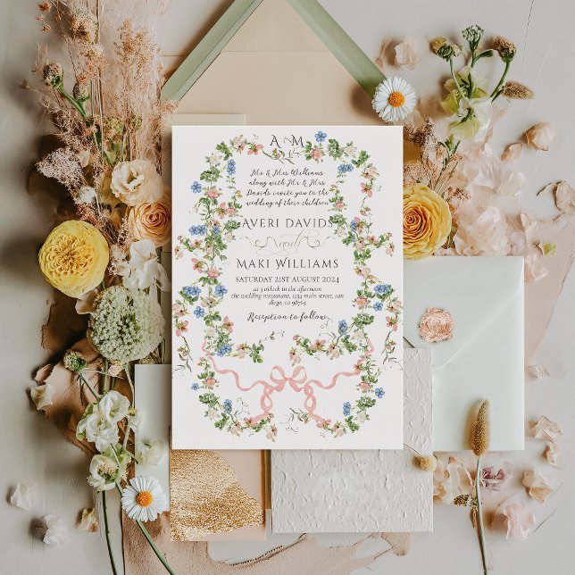 Floral Bow Garden Rustic Elegant Photo Wedding Invitation (Creator Uploaded)