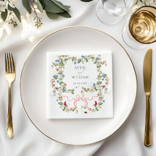Floral Bow Garden Rustic Elegant Photo Wedding Napkin
