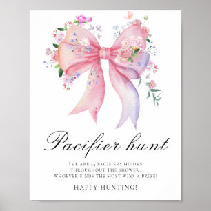 Floral Bow - Pacifier hunt baby shower game Poster