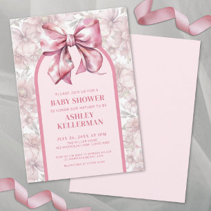 Floral Bow Pink Girl Baby Shower Invitation