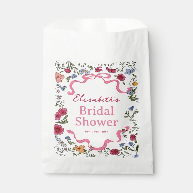 Floral Bow She's Tying the Knot Bridal Shower Favour Bag (Front)