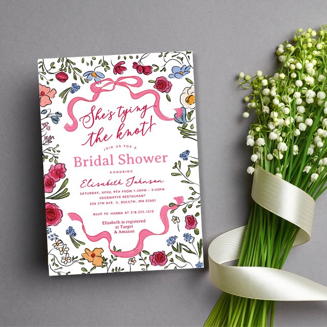 Floral Bow She's Tying the Knot Bridal Shower Invitation (Creator Uploaded)