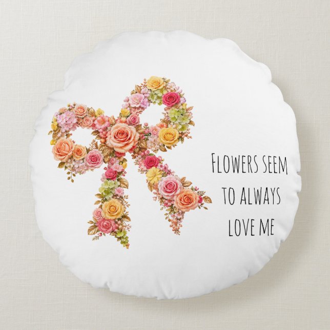 Floral Bow Throw Pillow | Botanical Home Decor  (Front)