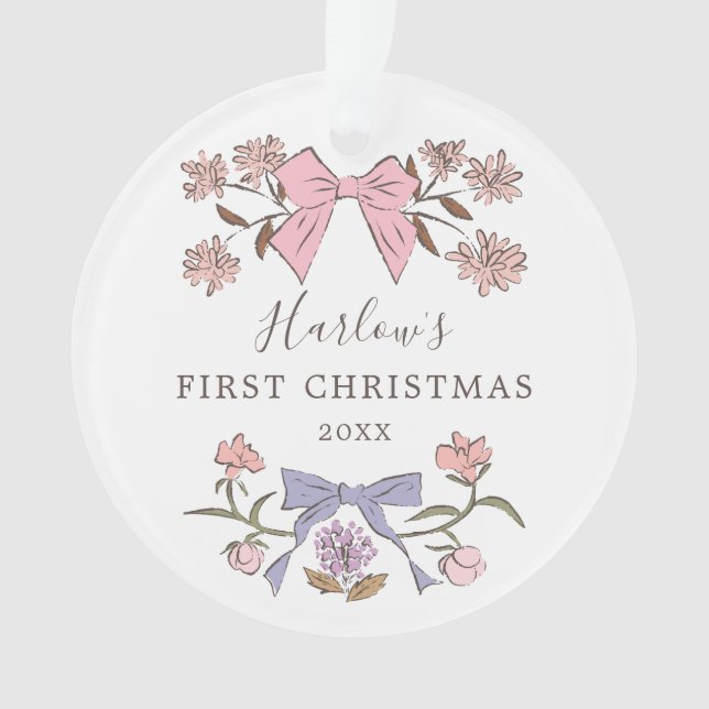 Floral Bows Pink et Purple Baby's First Christmas (devant)