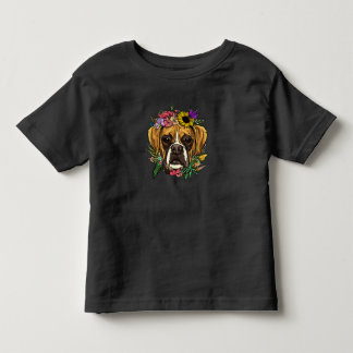 Floral Boxer Dog Botanical Plant Flower Pet Boxer Toddler T-shirt