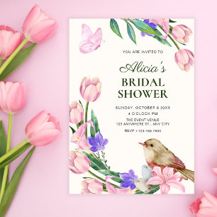 Floral branch bird bridal shower invitation
