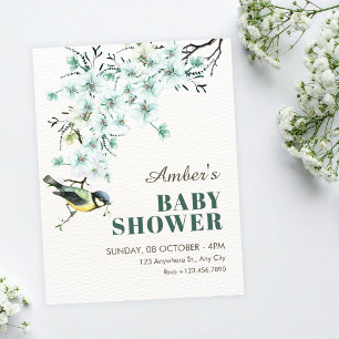 Floral branch bird spring baby shower invitation