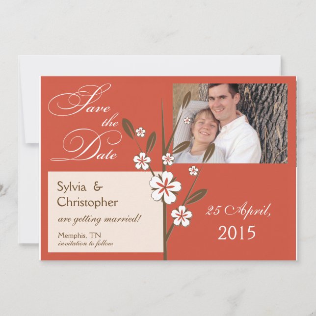 Floral Branch - photo save the date card (Front)