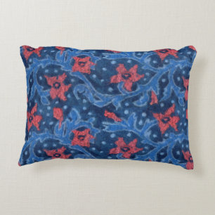 Floral branch with coral flowers, wool painting accent pillow