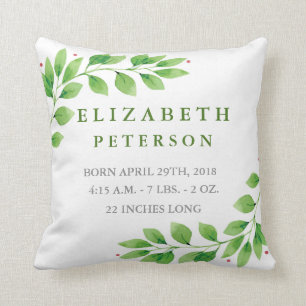 Floral Branches Baby Birth Announcement Pillow