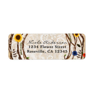 Floral Branches Burlap & Lace Address Labels