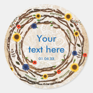 Floral Branches Rustic Burlap & Lace Stickers