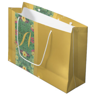 Floral Brass-like Monogram Gift Bag
