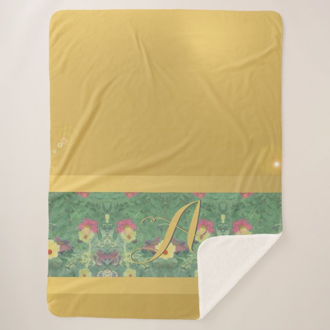 Floral Brass-like Monogram Sherpa Blanket (Front)