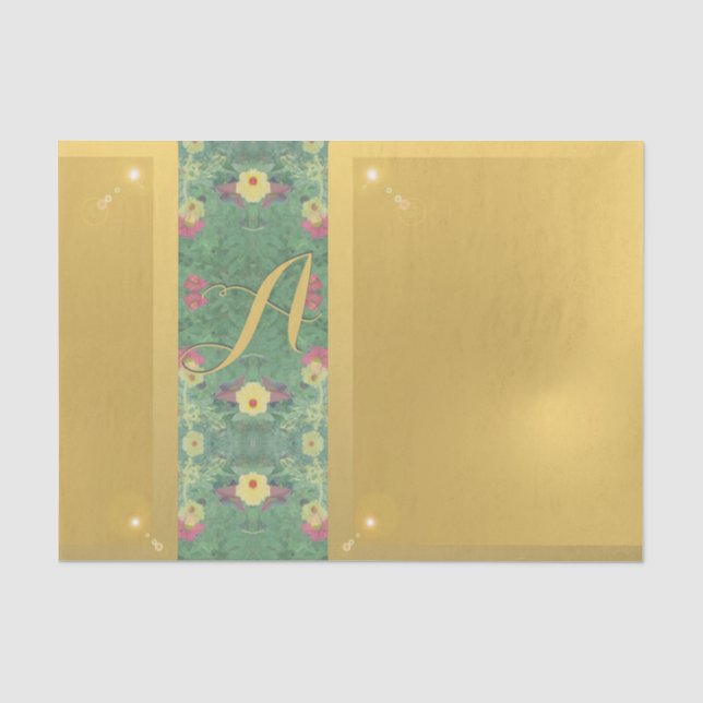 Floral Brass-like Monogram  Tissue Paper (Front)