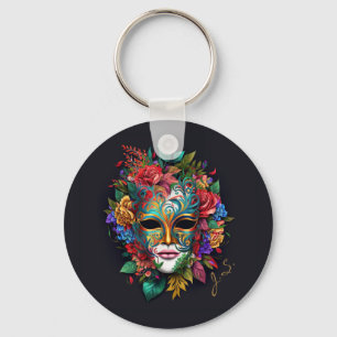 Floral Brazilian Carnival Mask Keychain