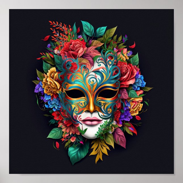 Floral Brazilian Carnival Mask Poster (Front)