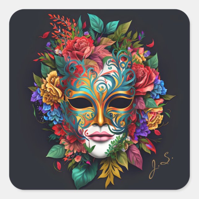 Floral Brazilian Carnival Mask Square Sticker (Front)