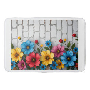 Floral Brick Wall Sherpa Throw Bath Mat