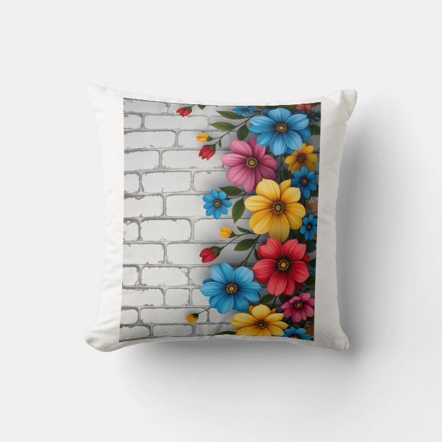 Floral Brick Wall Sherpa Throw Pillow (Front)