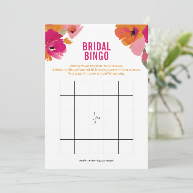 Floral Bridal Bingo Game Cards for Bridal Shower (Standing Front)